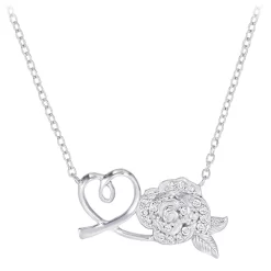 Disney Beauty And The Beast Rose And Heart Necklace