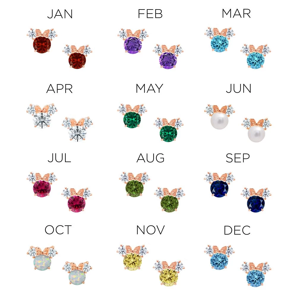 Disney Minnie Mouse Birthstone Earrings For Kids By CRISLU – Rose Gold 2 Disney Minnie Mouse Birthstone Earrings For Kids By CRISLU – Rose Gold - Image 2