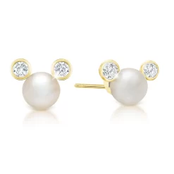 Disney Mickey Mouse Pearl Earrings By CRISLU – Yellow Gold